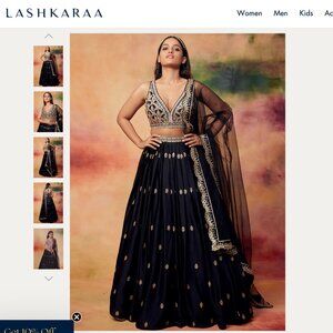 Lashkaraa Black and Gold Embroidered Satin Lehenga XS